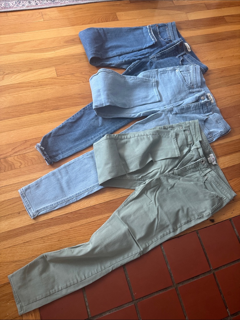 Three-Pair Denim & Sage Pants Bundle - Blue and Green Jeans